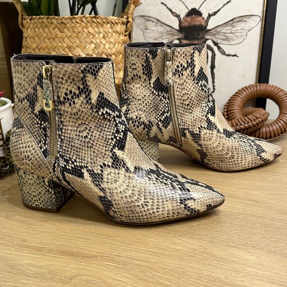 COLE HAAN Eva Booties Size 8 Snake Embossed Leather Heeled Ankle Boots - Picture 1 of 7